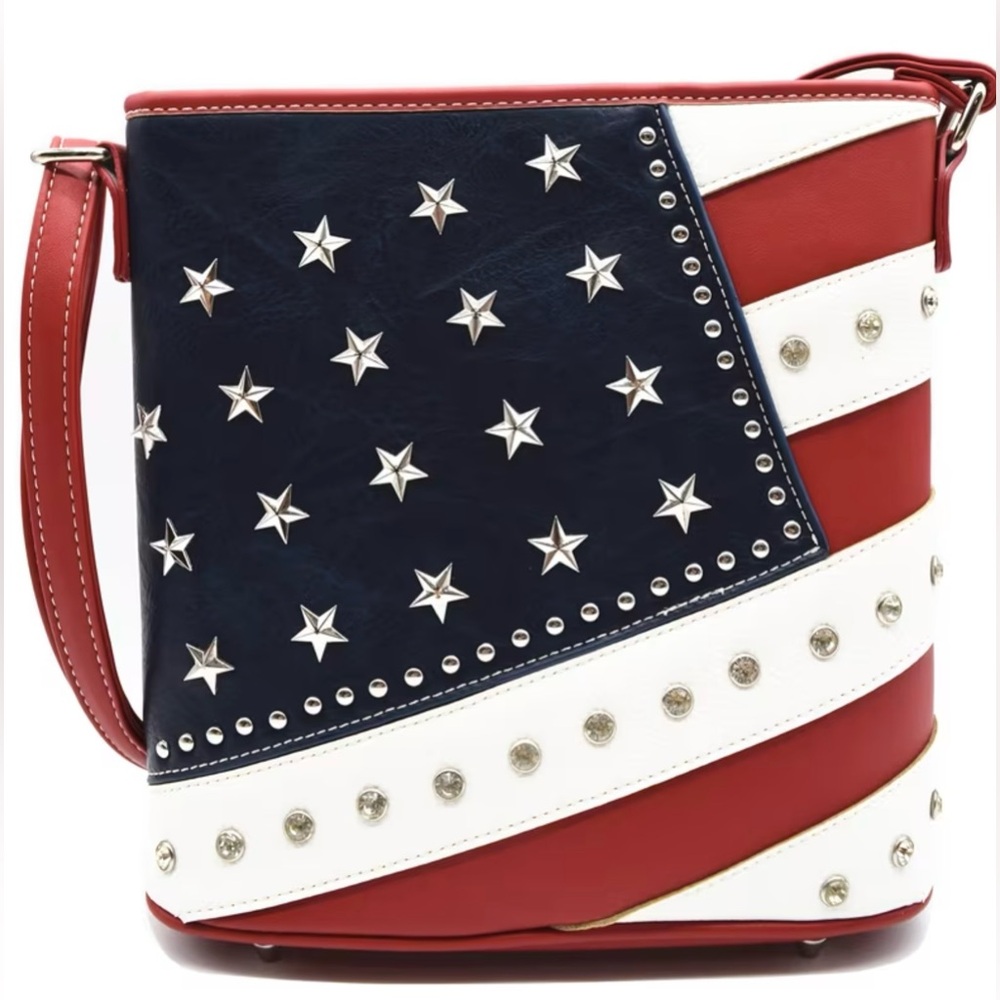 Patriotic Red, White & Blue Star Stud Crossbody Bag - Picture 8 of 8